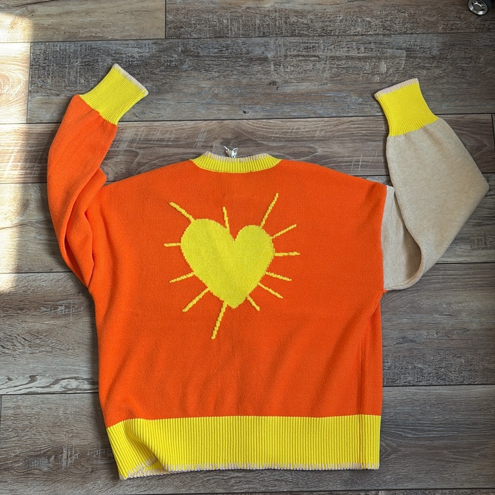 NWT Kerri Rosenthal XOKR Colorblock Heart Sun Slouchy Cardigan Medium - Picture 12 of 12